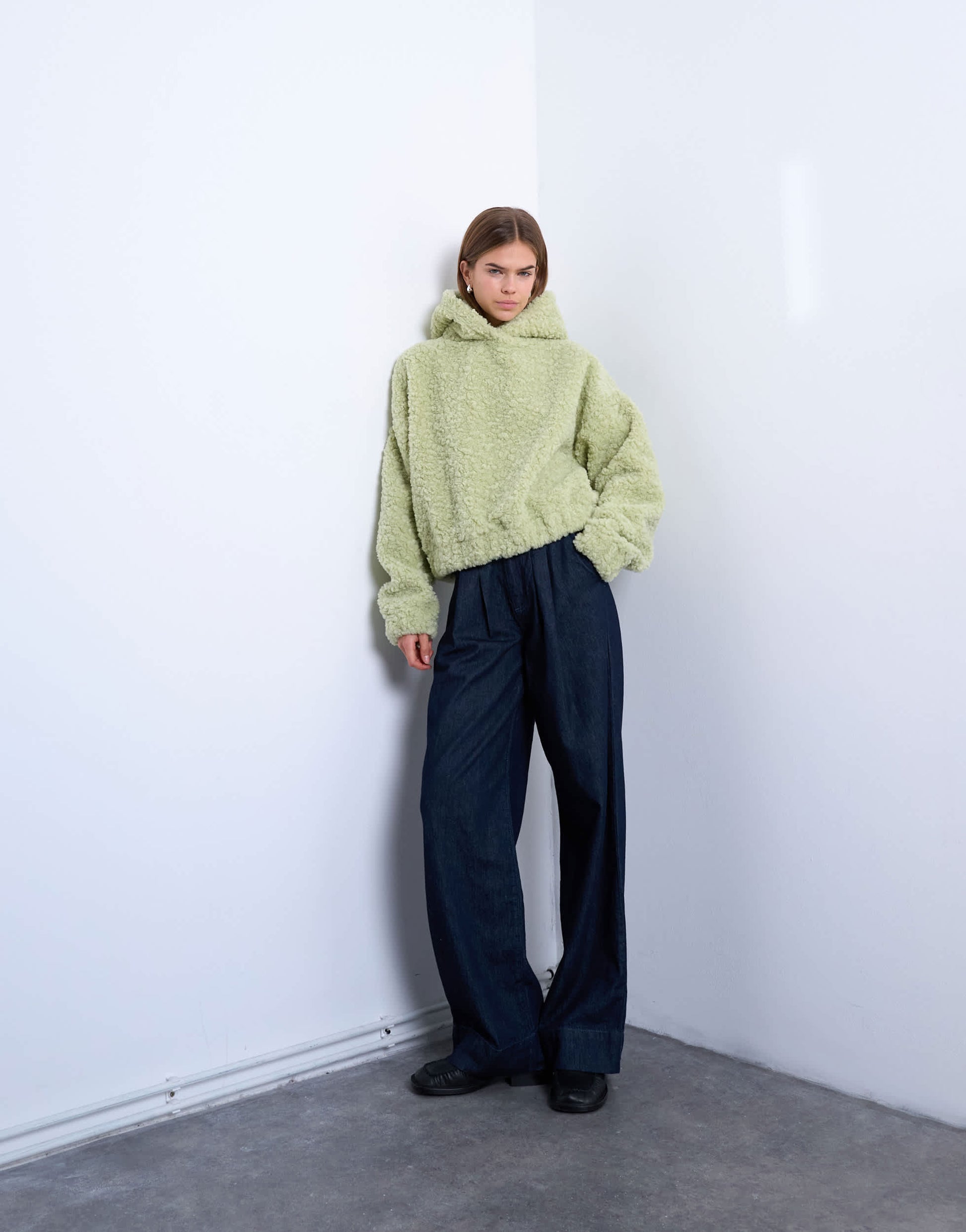 Topshop borg oversized hoodie in sage green