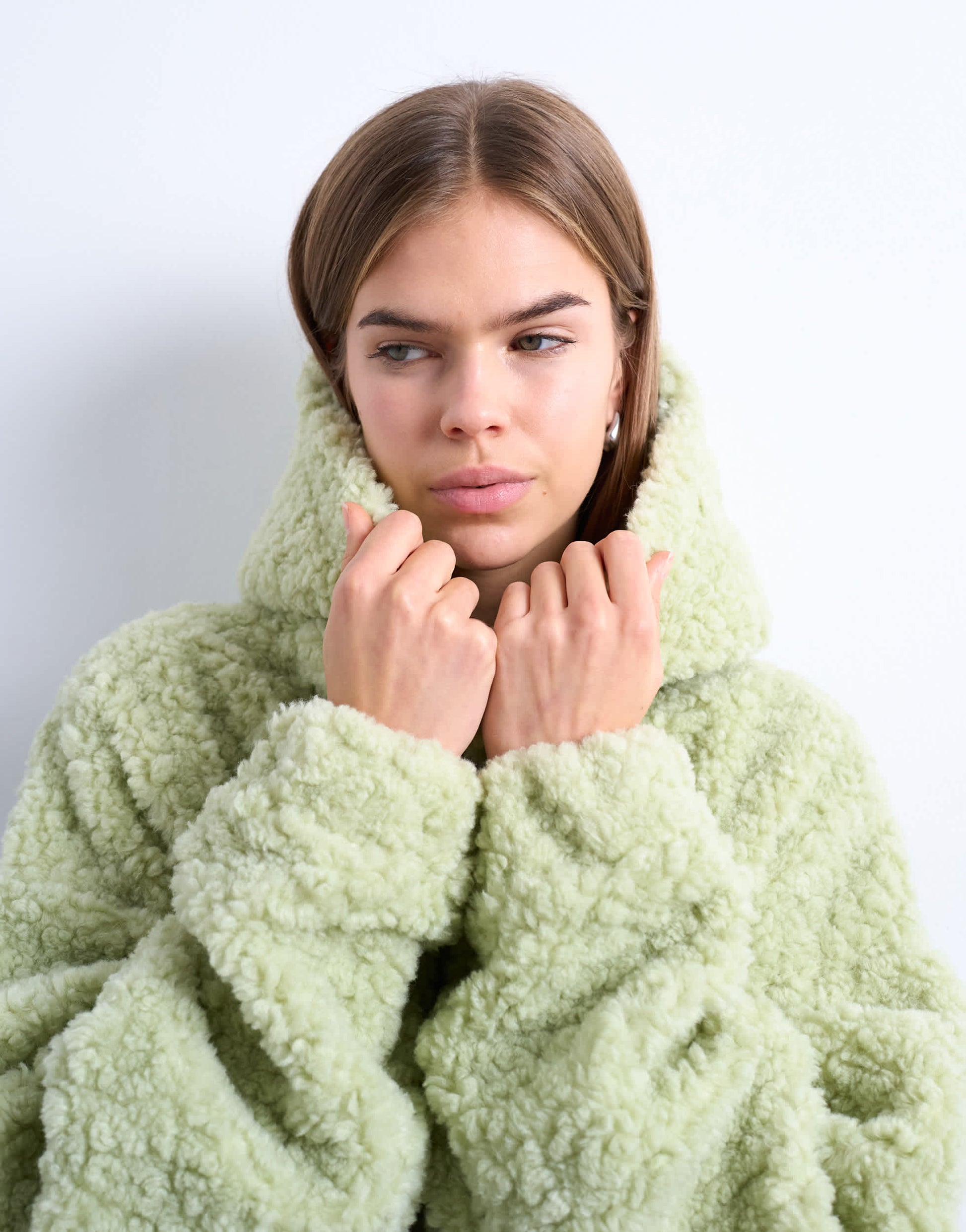 Topshop borg oversized hoodie in sage green