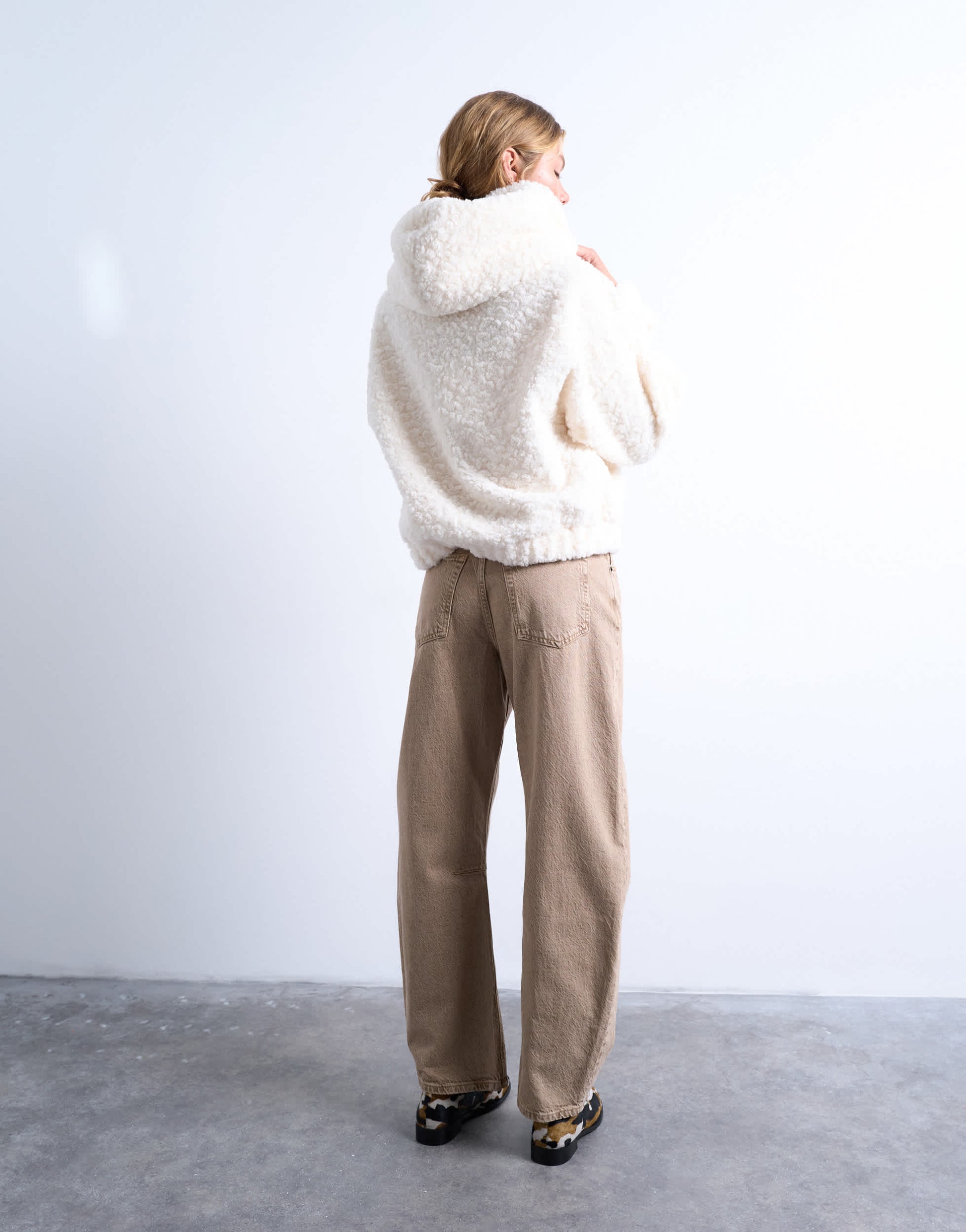 Topshop borg oversized hoodie in cream
