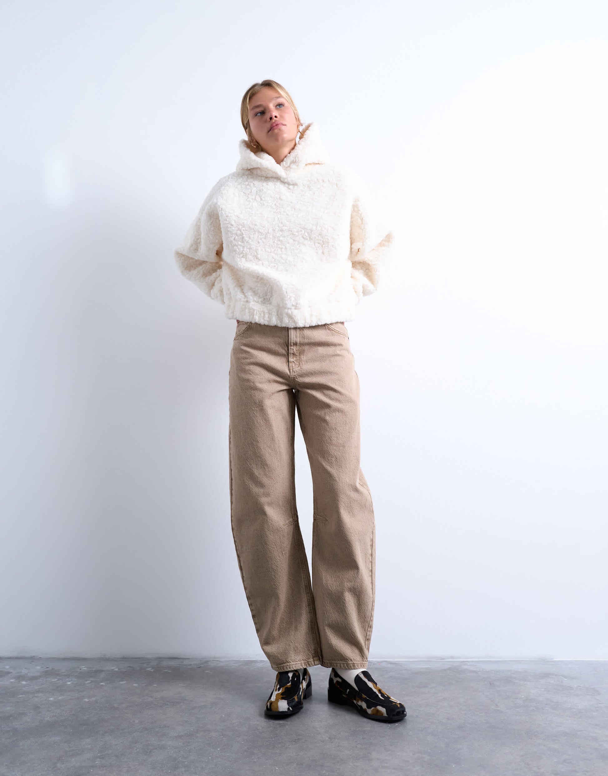 Topshop borg oversized hoodie in cream