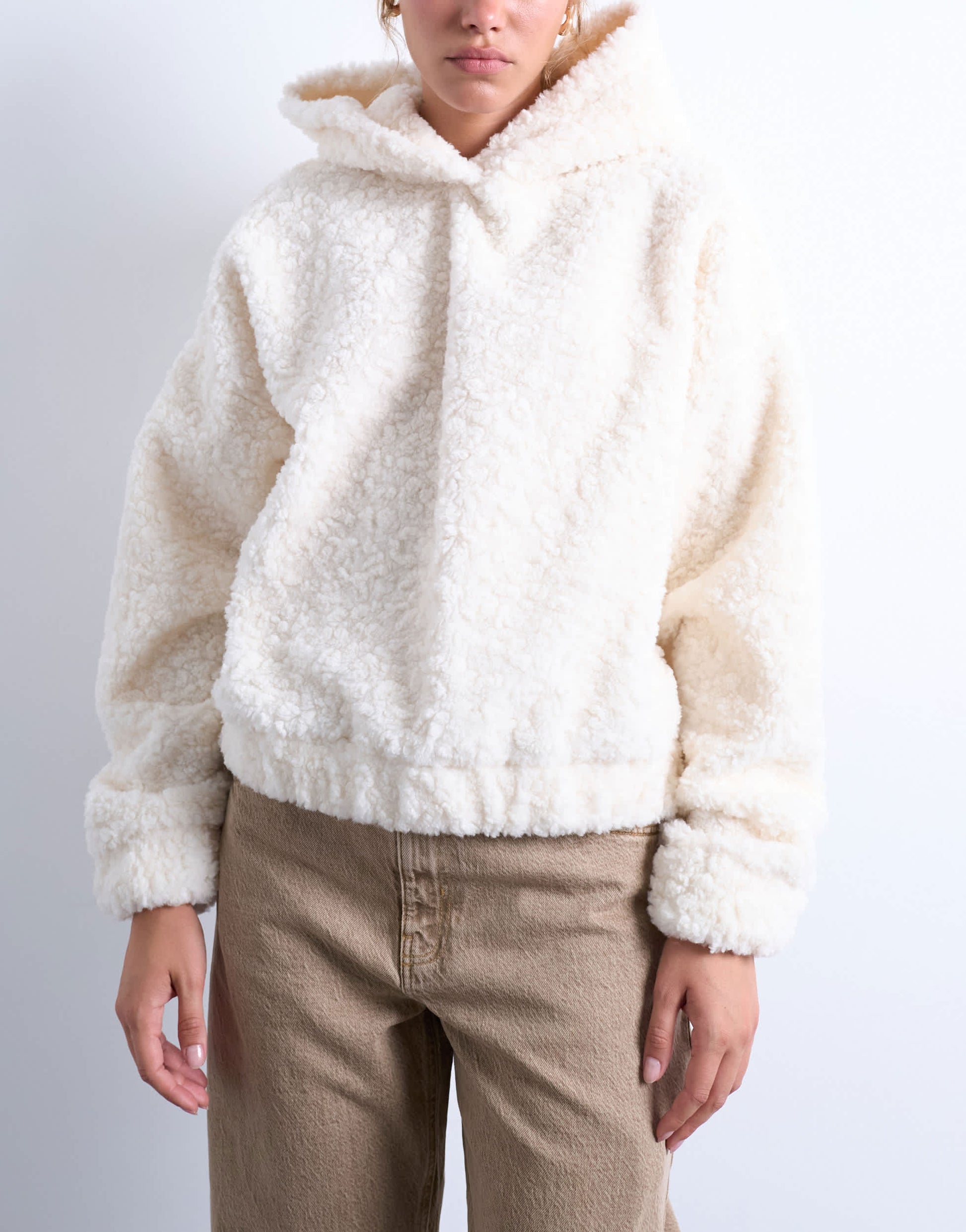 Topshop borg oversized hoodie in cream