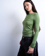 Topshop slinky crew neck long sleeve top in khaki