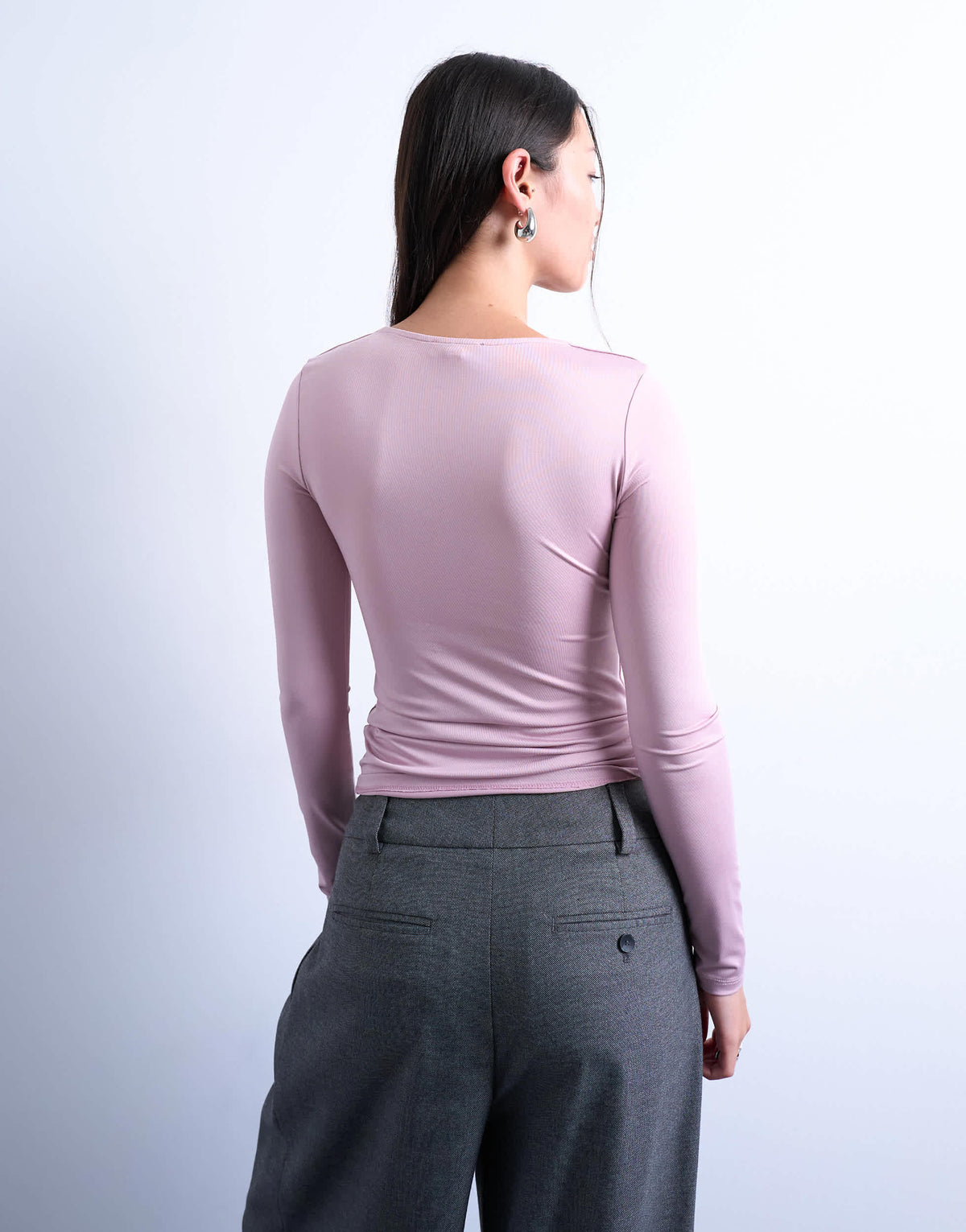Topshop slinky crew neck long sleeve top in pink
