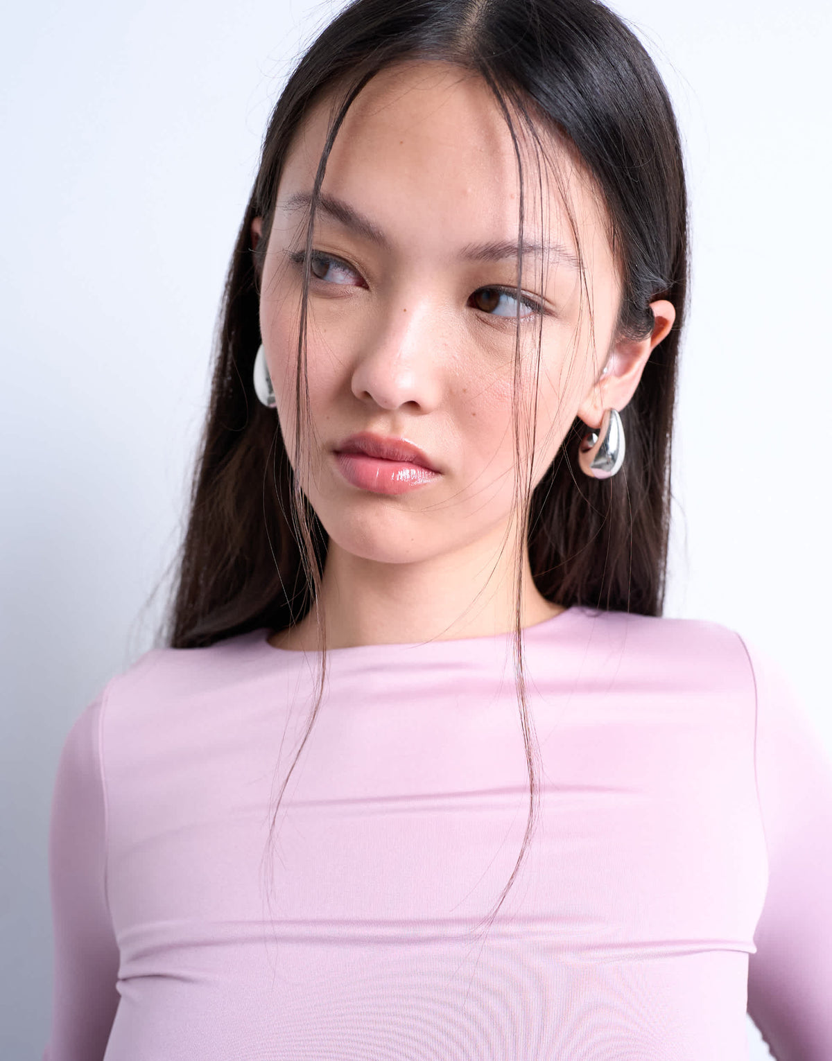 Topshop slinky crew neck long sleeve top in pink