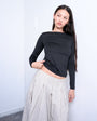 Topshop slinky crew neck long sleeve top in black