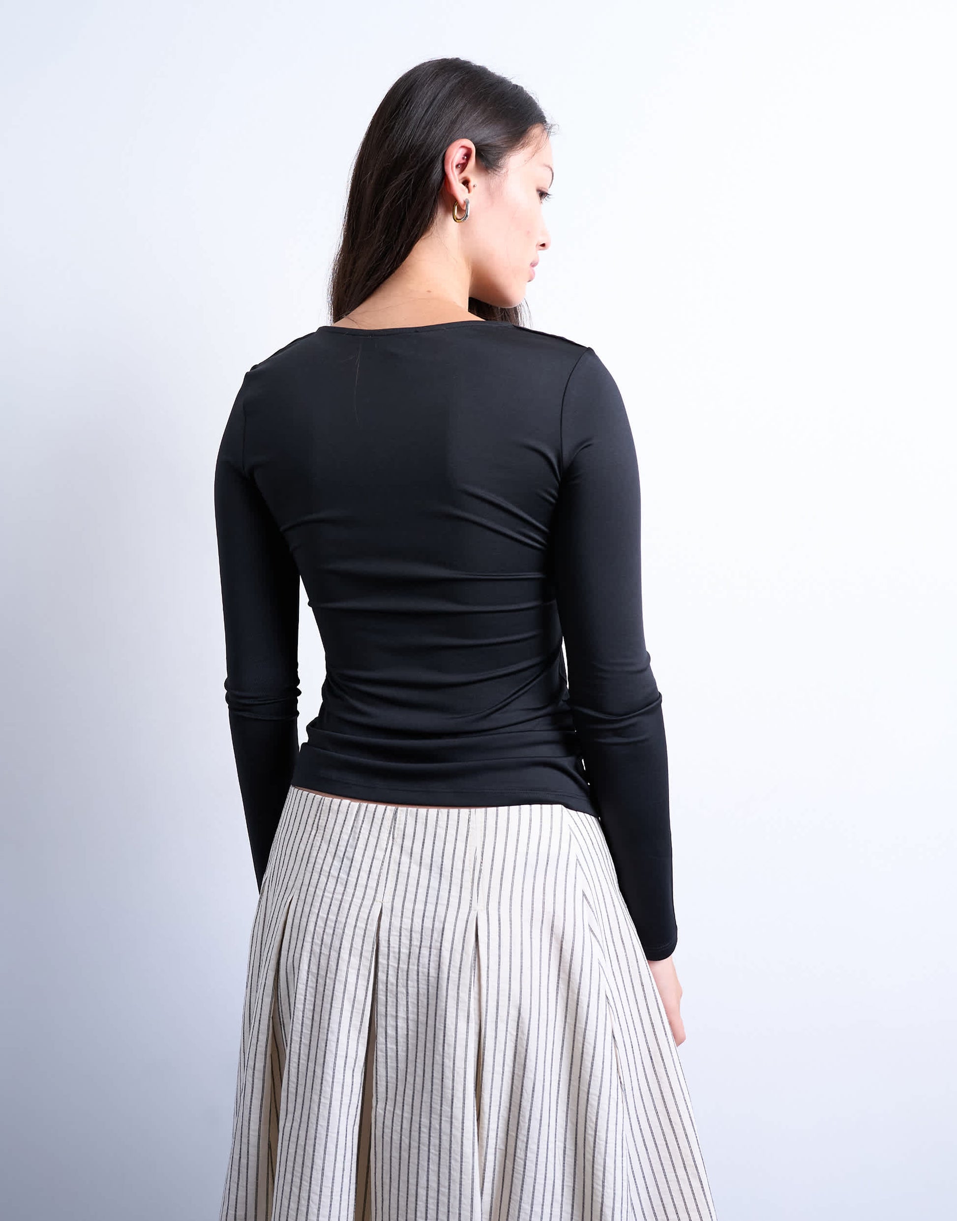 Topshop slinky crew neck long sleeve top in black