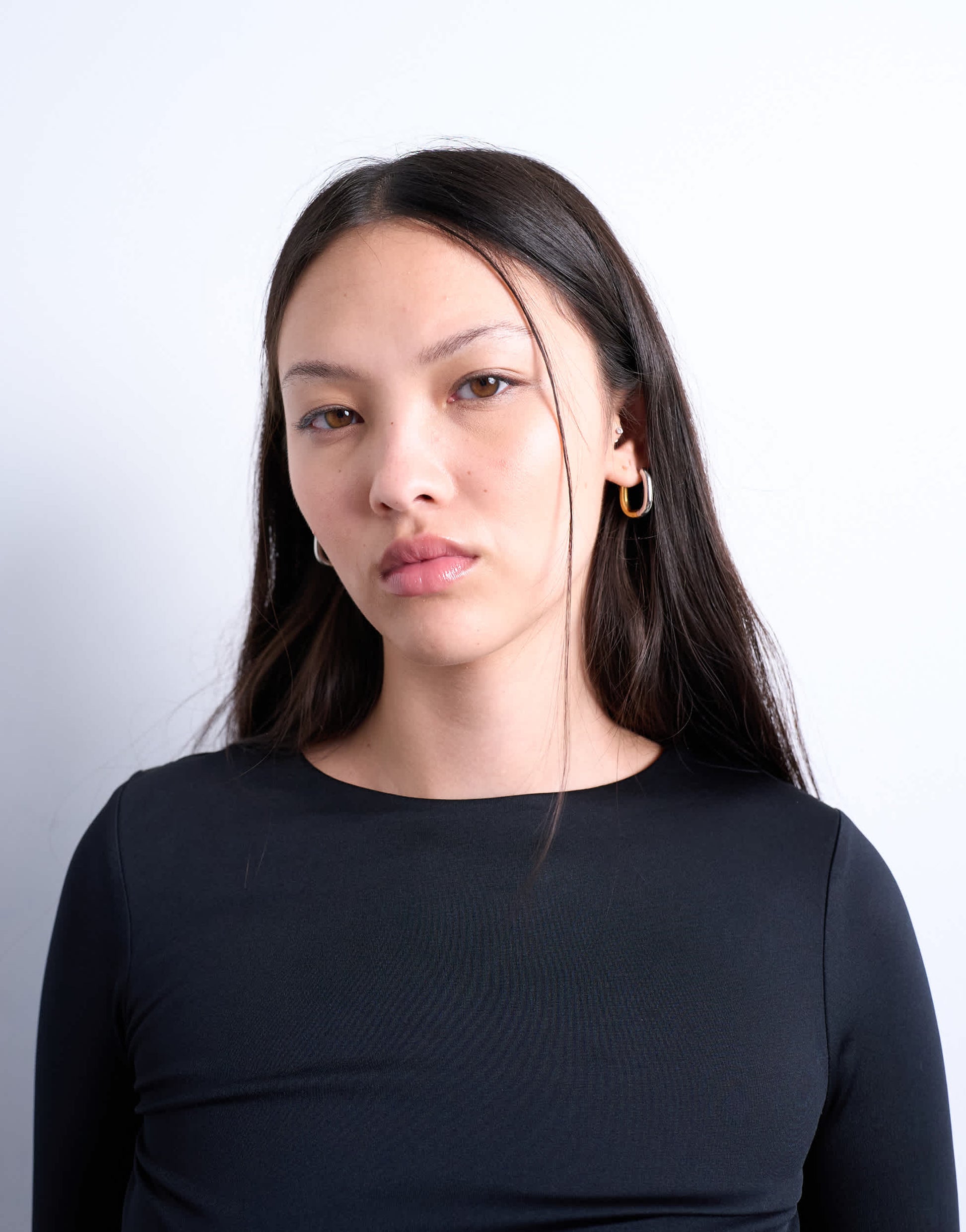 Topshop slinky crew neck long sleeve top in black