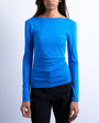 Topshop slinky scoop back long sleeve top in cobalt blue