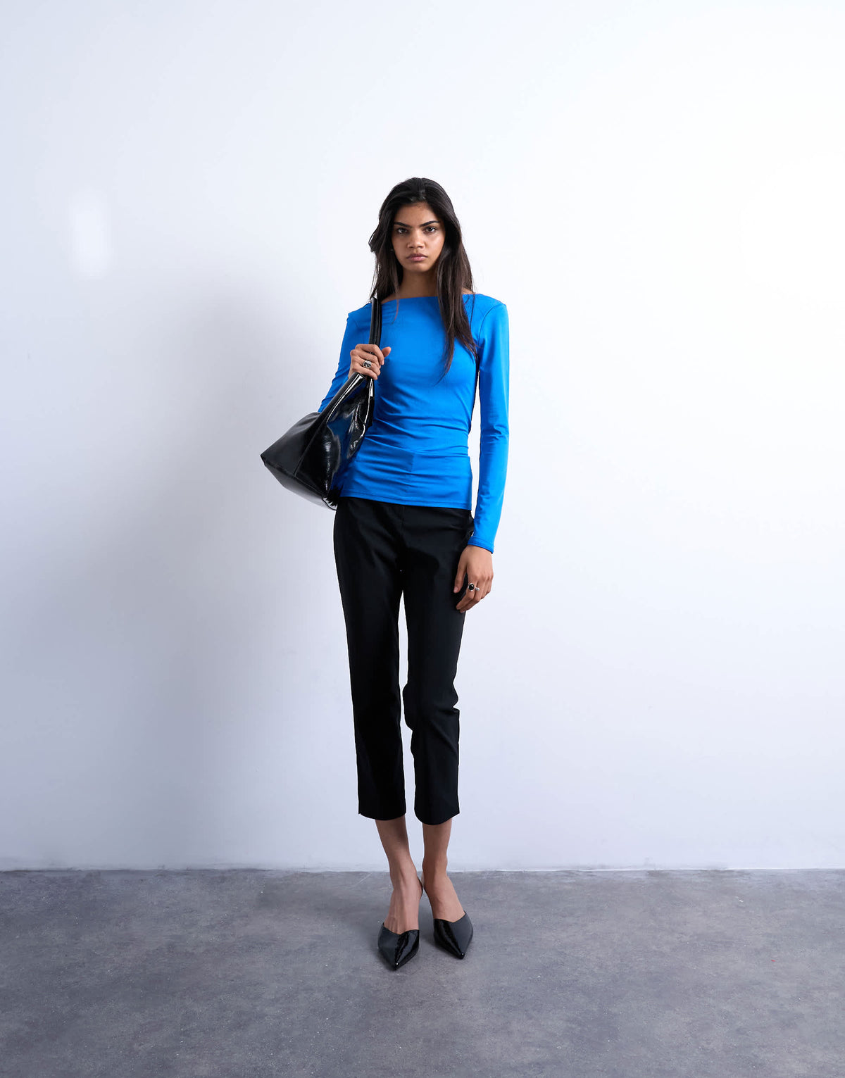 Topshop slinky scoop back long sleeve top in cobalt blue