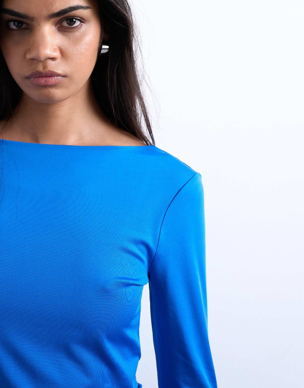 Topshop slinky scoop back long sleeve top in cobalt blue