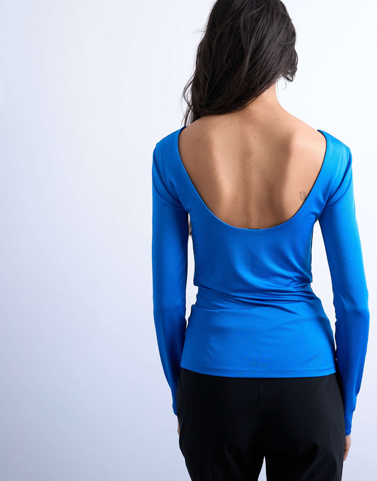 Topshop slinky scoop back long sleeve top in cobalt blue