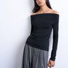 Topshop Langarm-Bardot-Top in Schwarz