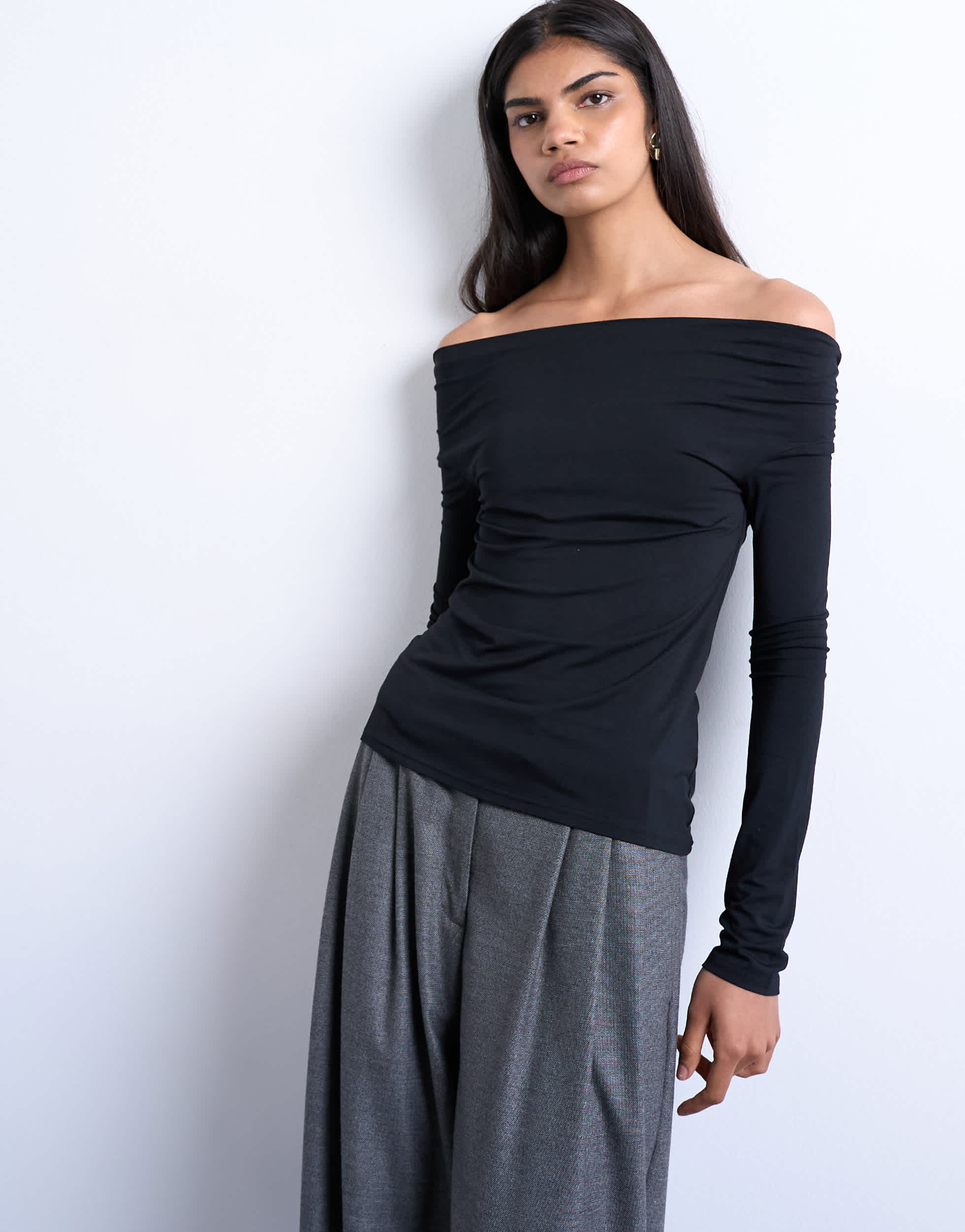 Top Topshop à manches longues Bardot noir