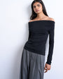 Topshop long sleeve bardot top in black