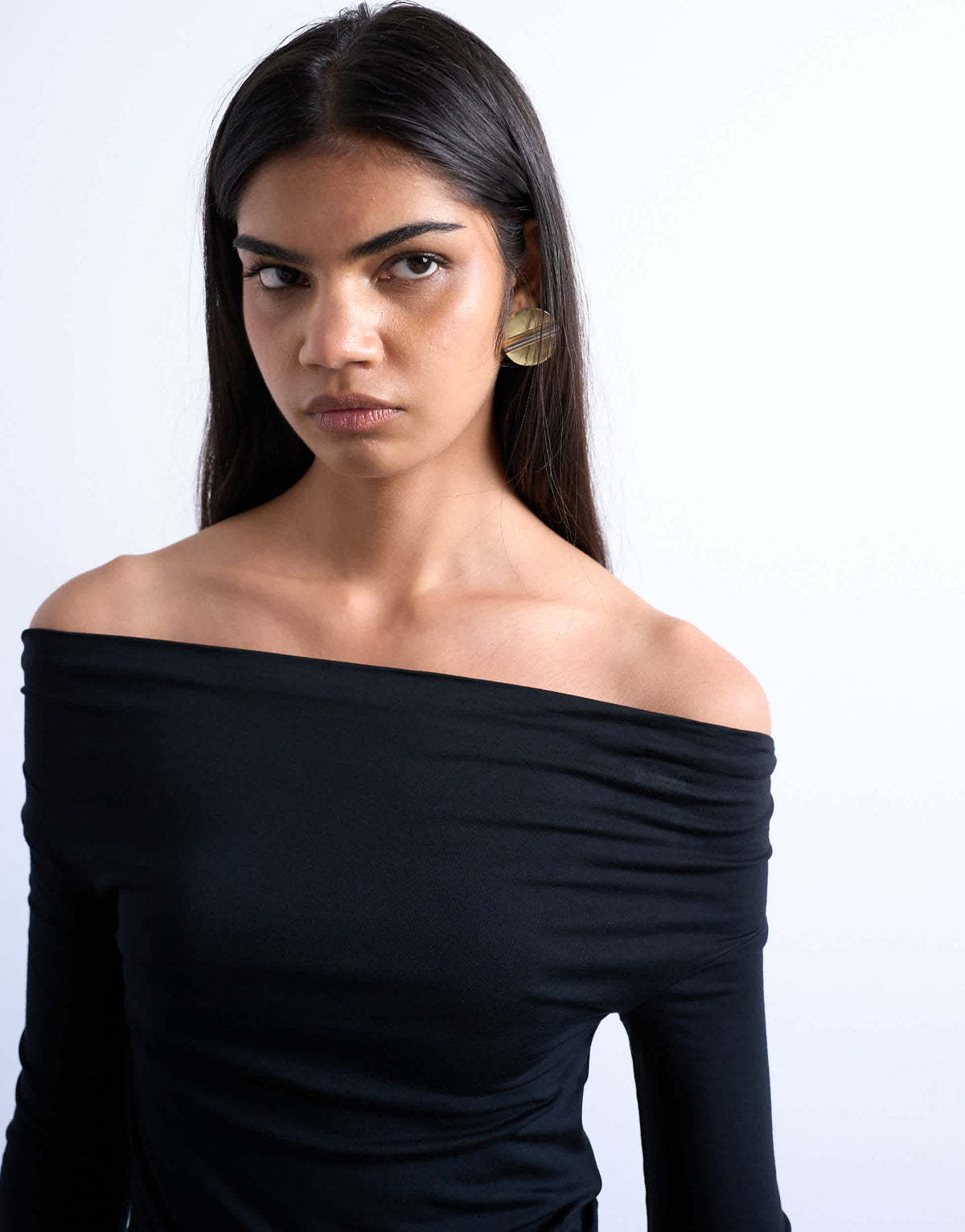 Topshop long sleeve bardot top in black