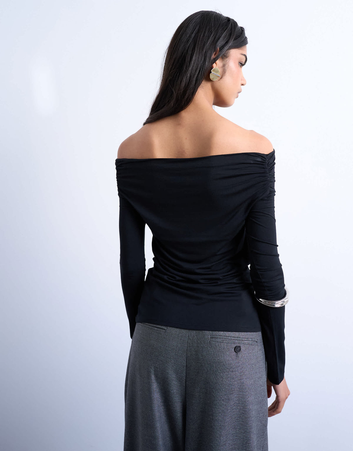 Topshop long sleeve bardot top in black
