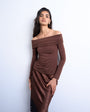 Topshop long sleeve bardot top in brown