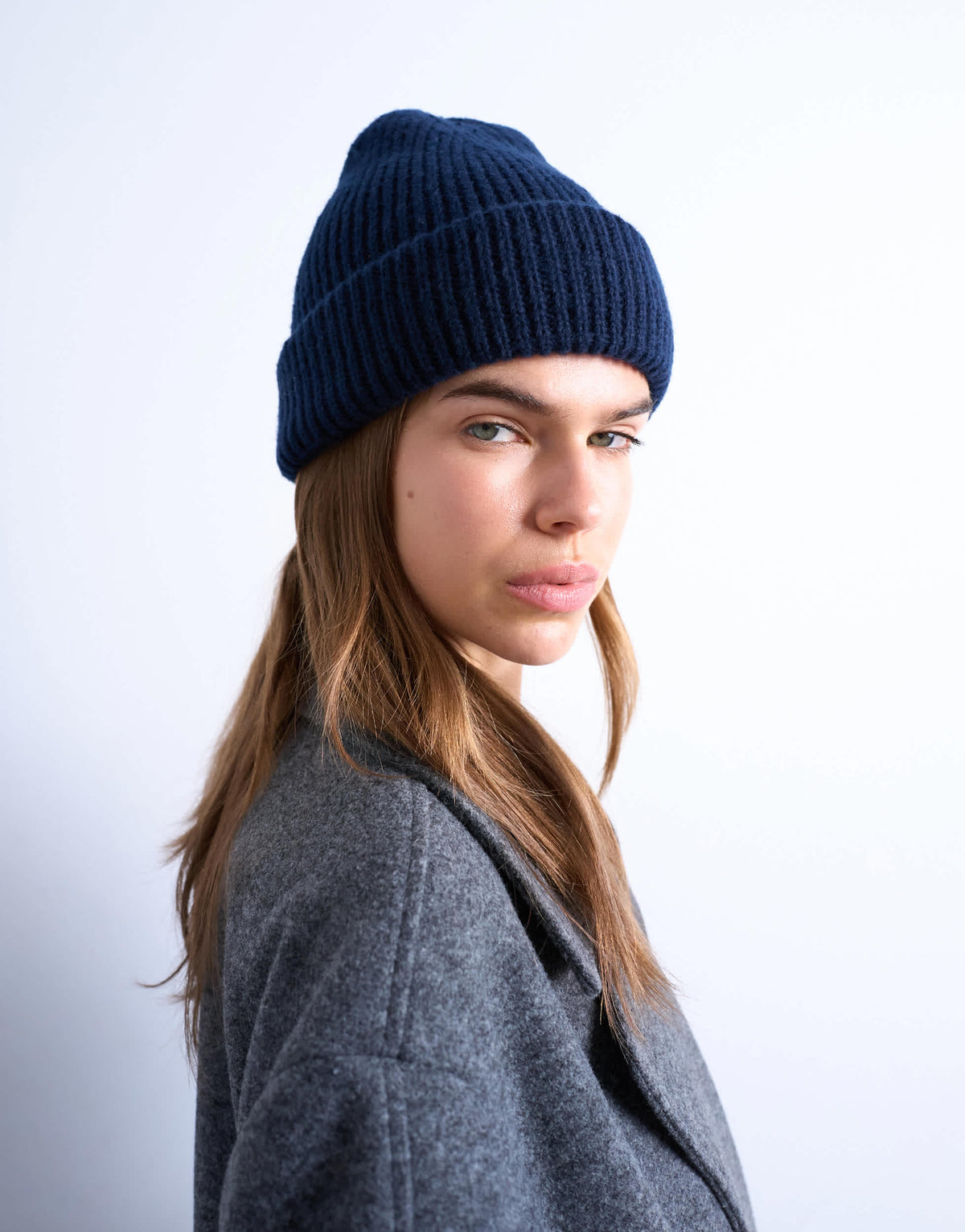 Topshop Henry ribbed beanie in navy
