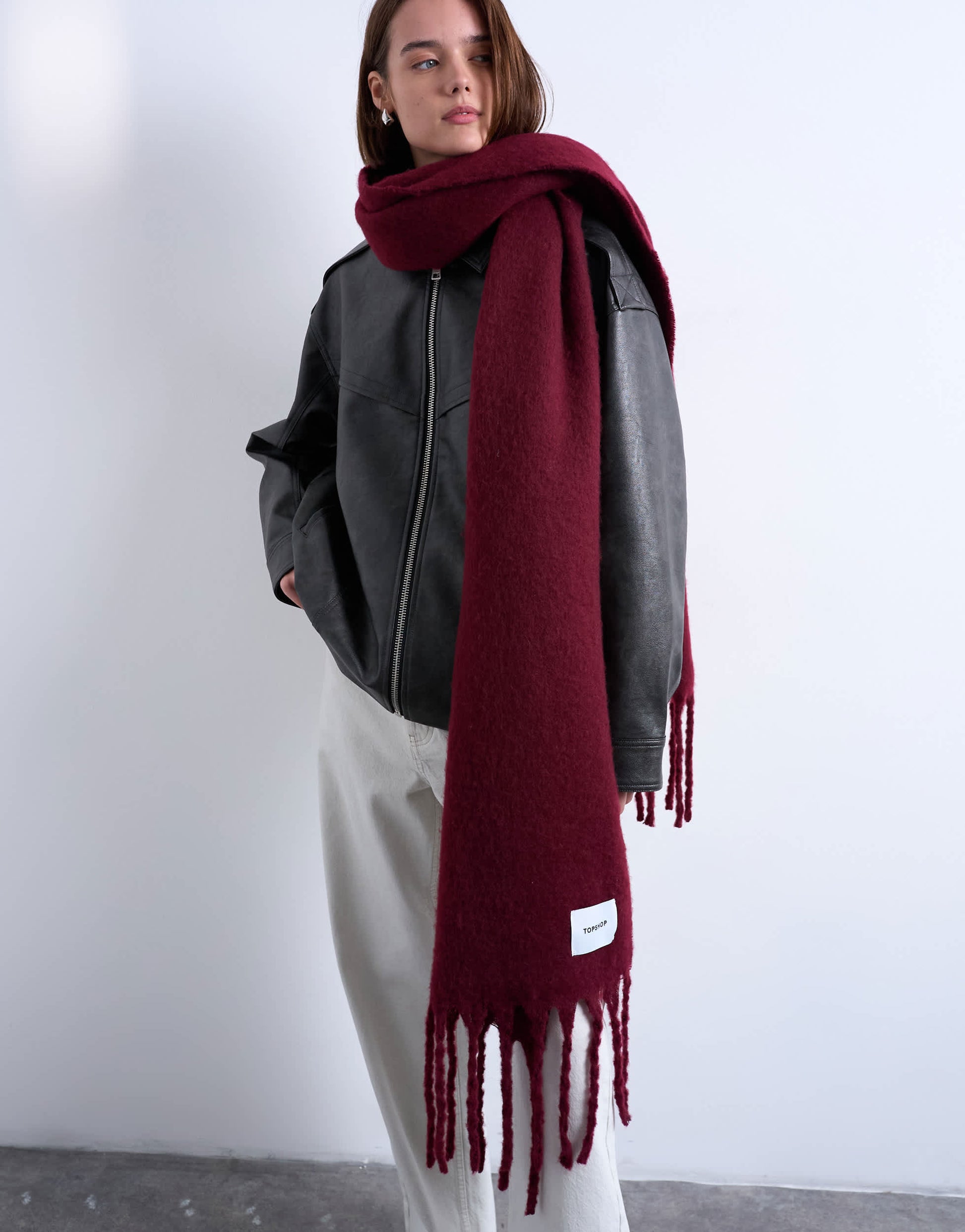 Topshop Sydney blanket scarf in burgundy
