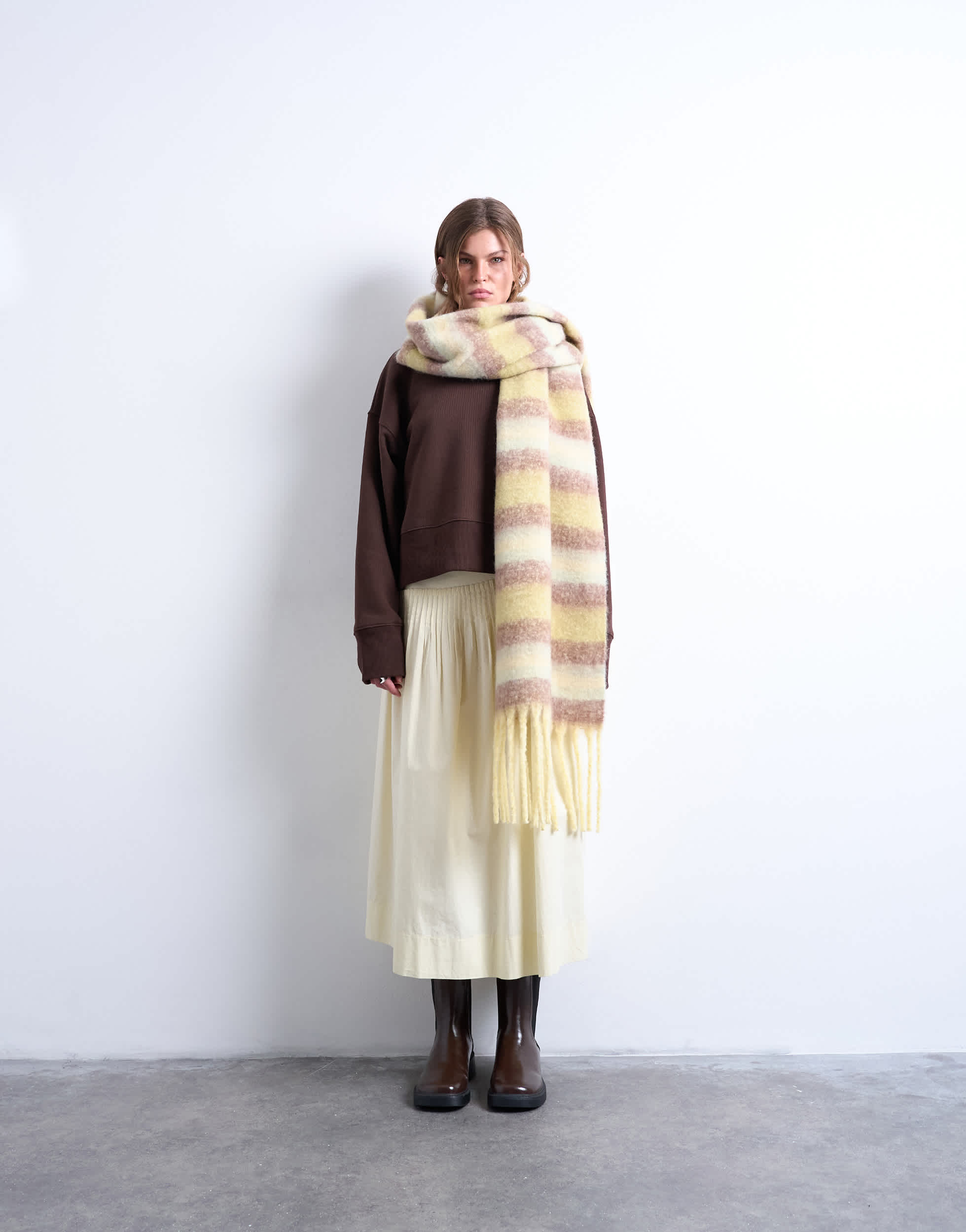 Topshop Sydney striped blanket scarf in green & brown