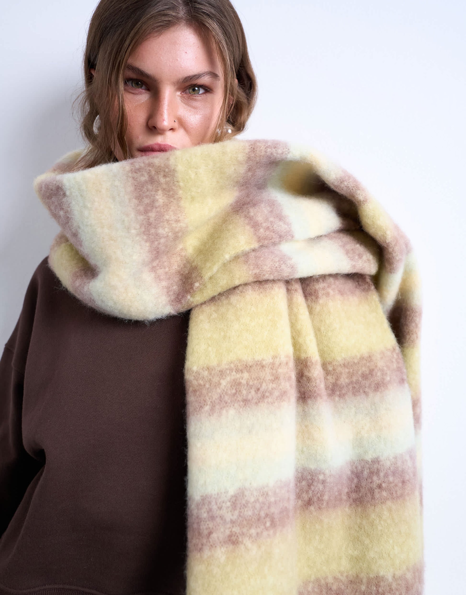 Topshop Sydney striped blanket scarf in green & brown