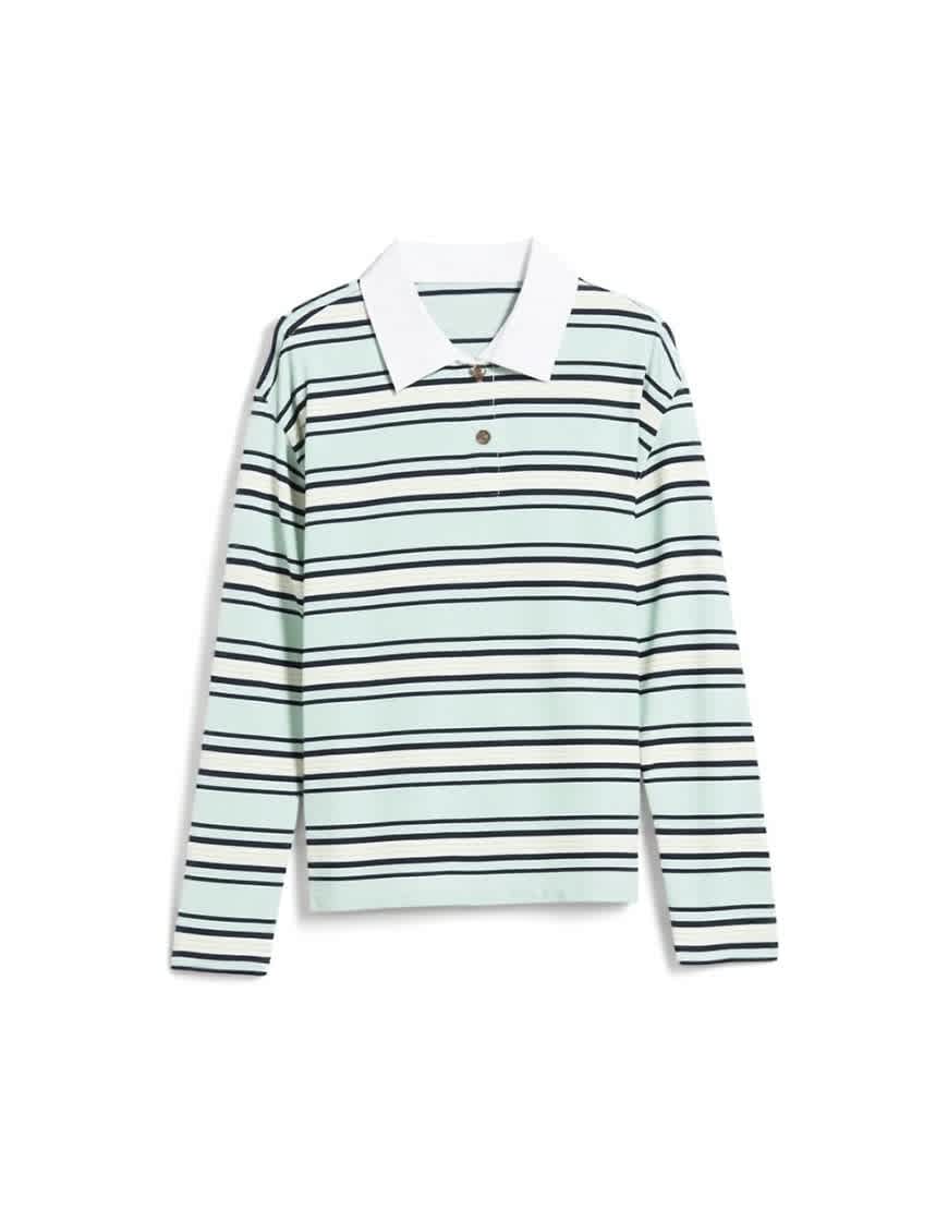 Topshop jersey stripe rugby long sleeve polo in pistachio