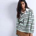 Topshop jersey stripe rugby long sleeve polo in pistachio