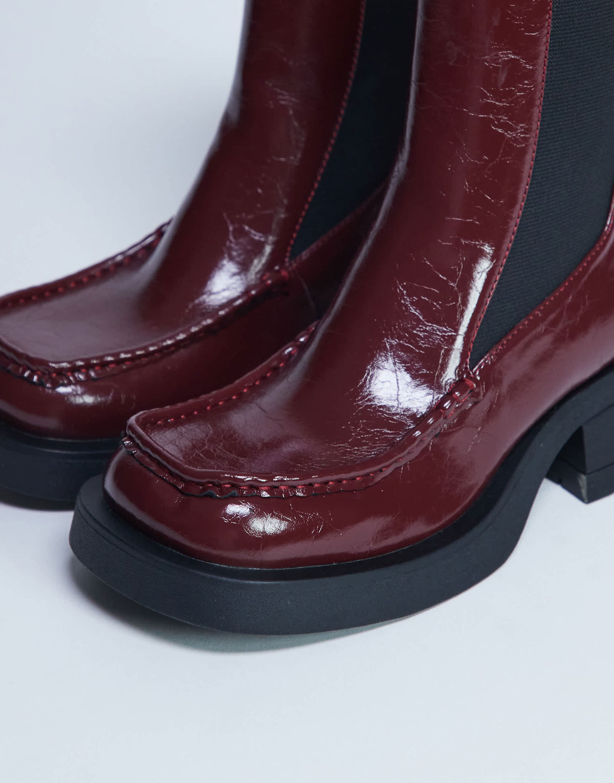 Topshop Narla square toe chelsea boot in burgundy