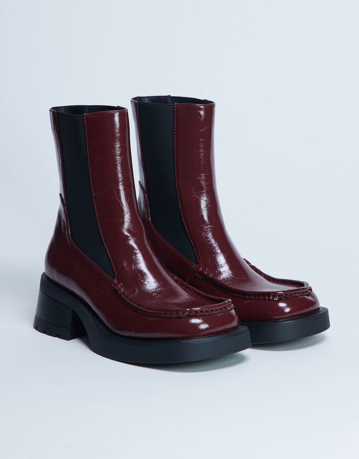 Topshop Narla square toe chelsea boot in burgundy