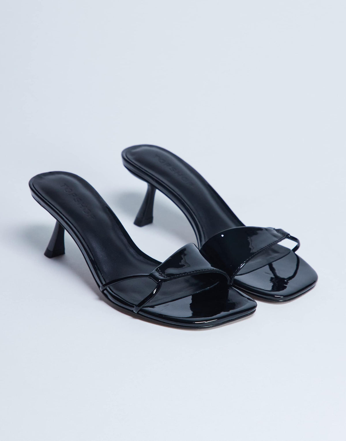 Topshop Ily patent heeled mule in black