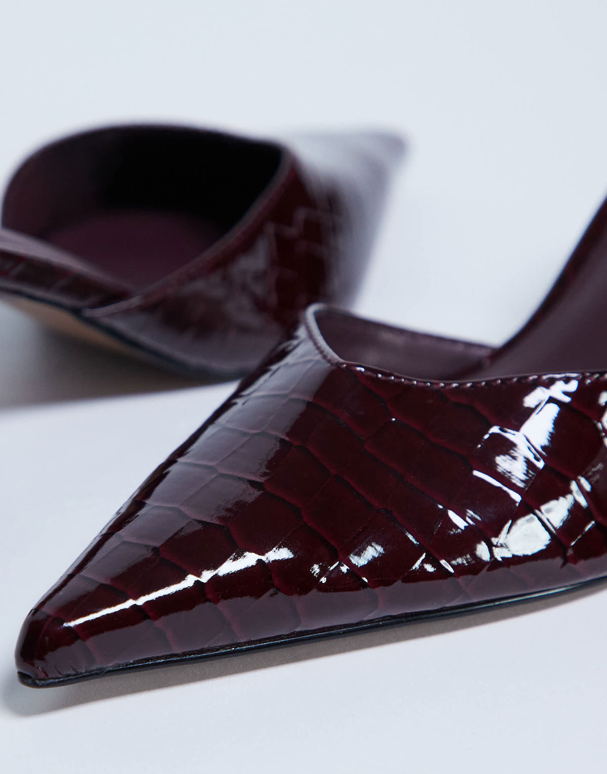 Topshop Ivette croc patent close toe mule in burgundy