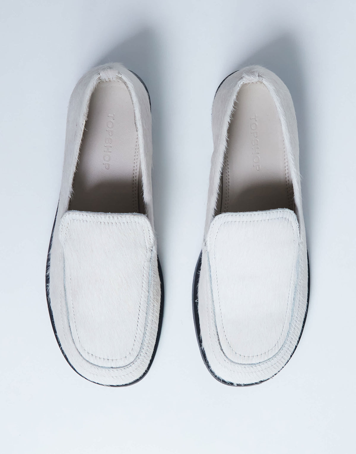 Topshop Corrie flat shoe loafer in off white hair on real leather
