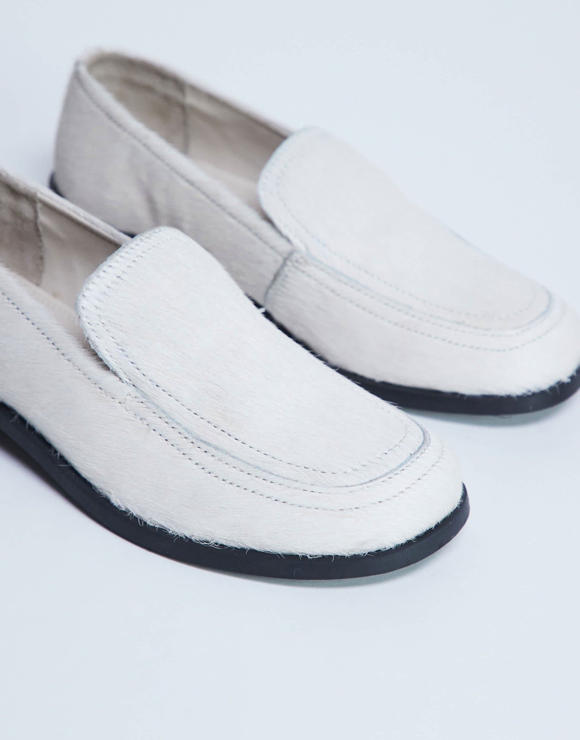 Topshop Corrie flat shoe loafer in off white hair on real leather