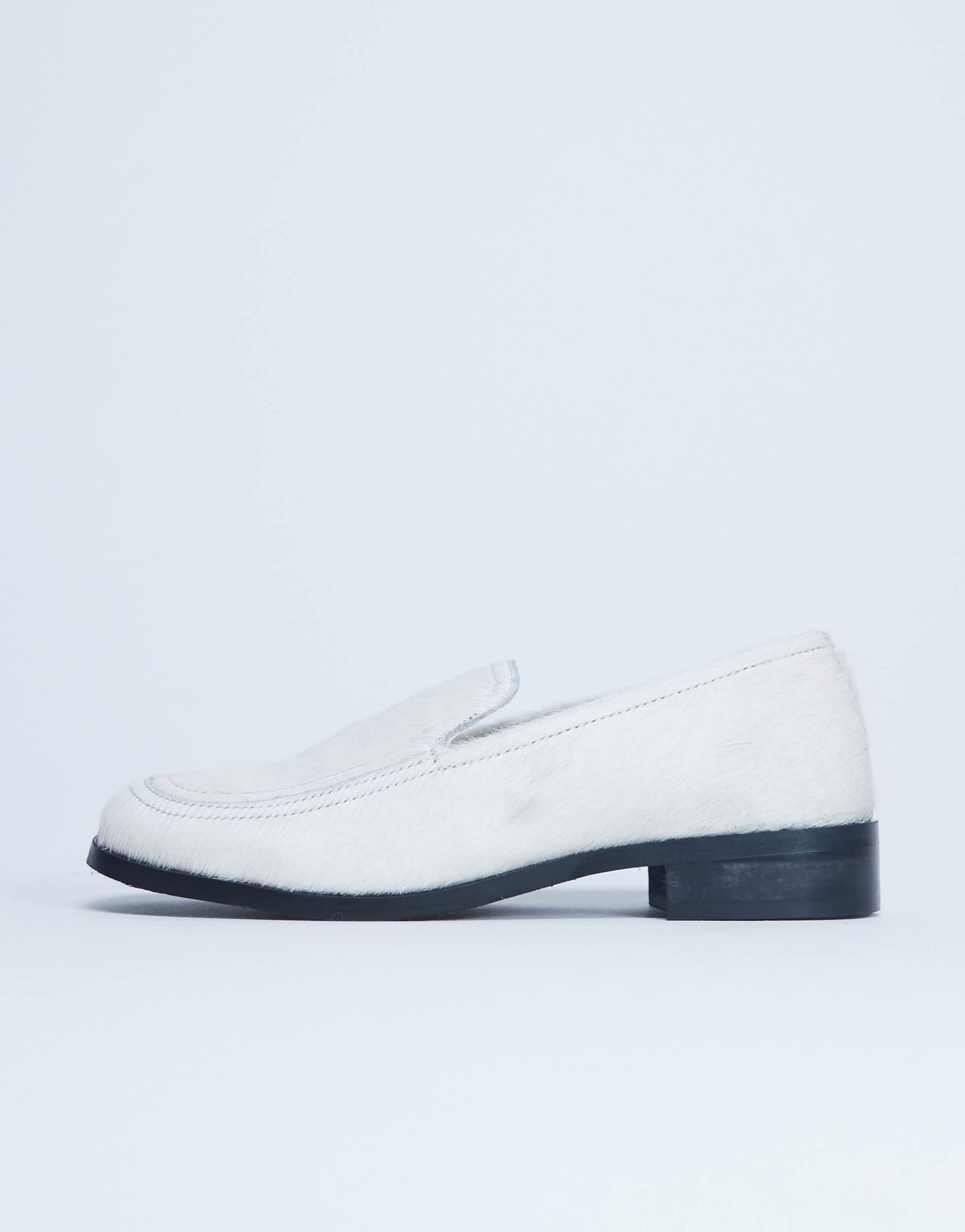 Topshop Corrie flat shoe loafer in off white hair on real leather