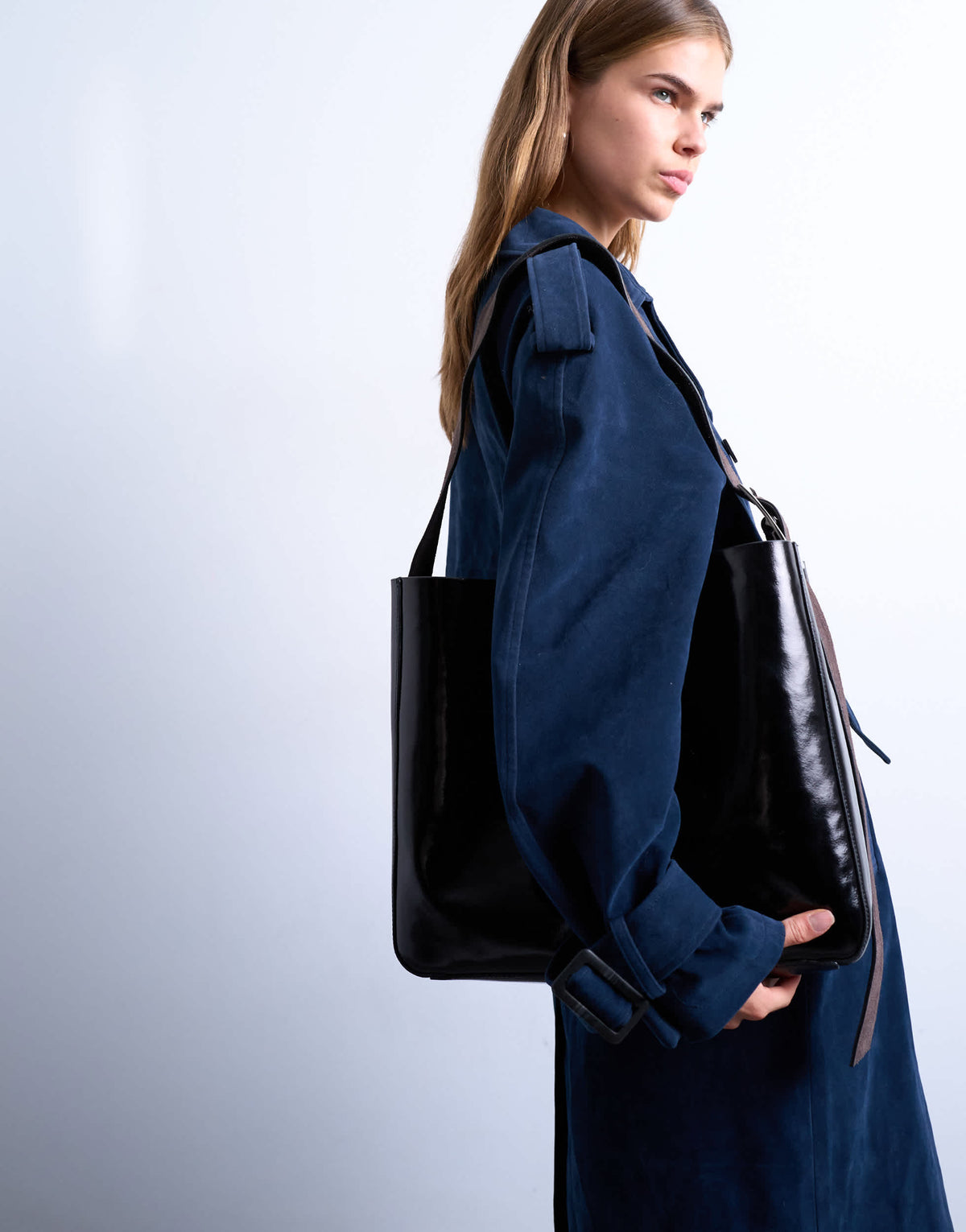 Topshop Tiana premium real leather tote bag with buckle in black and brown