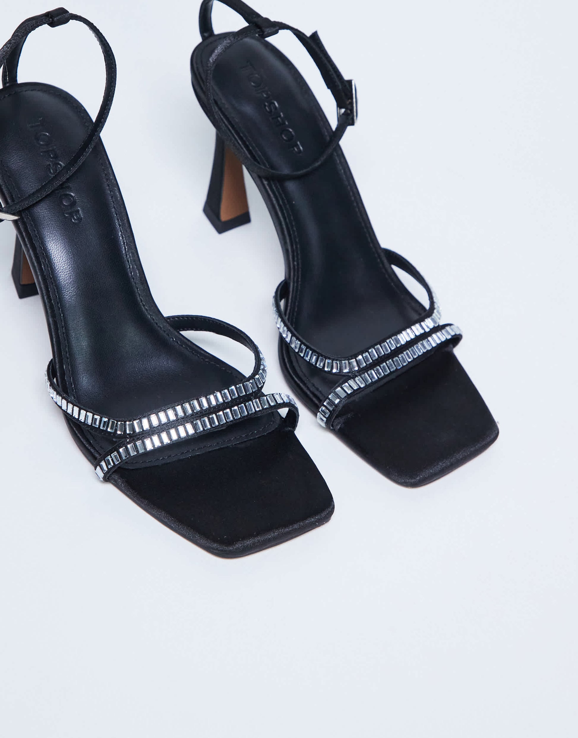 Topshop Fifi embellished flare heel sandal in black