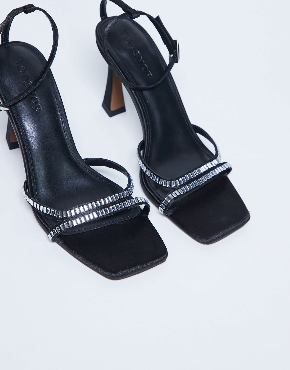 Topshop Fifi embellished flare heel sandal in black