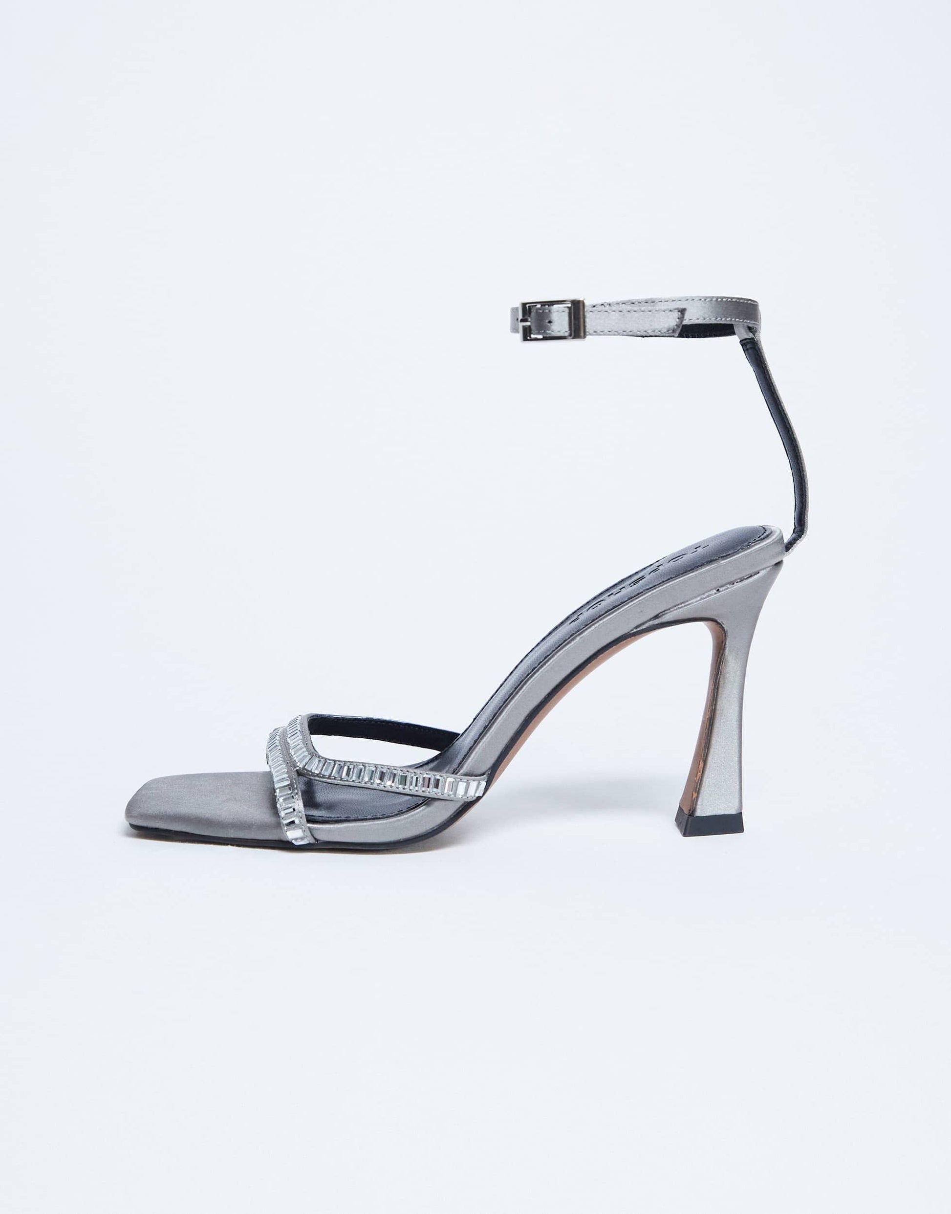 Topshop Fifi embellished flare heel sandal in silver 