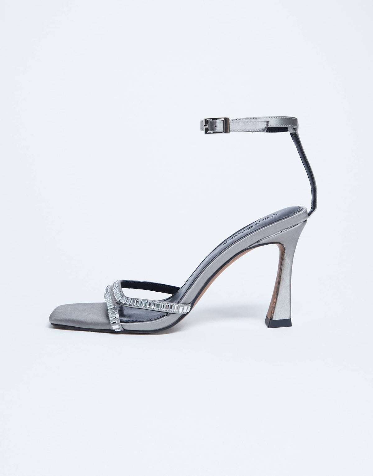 Topshop Fifi embellished flare heel sandal in silver 