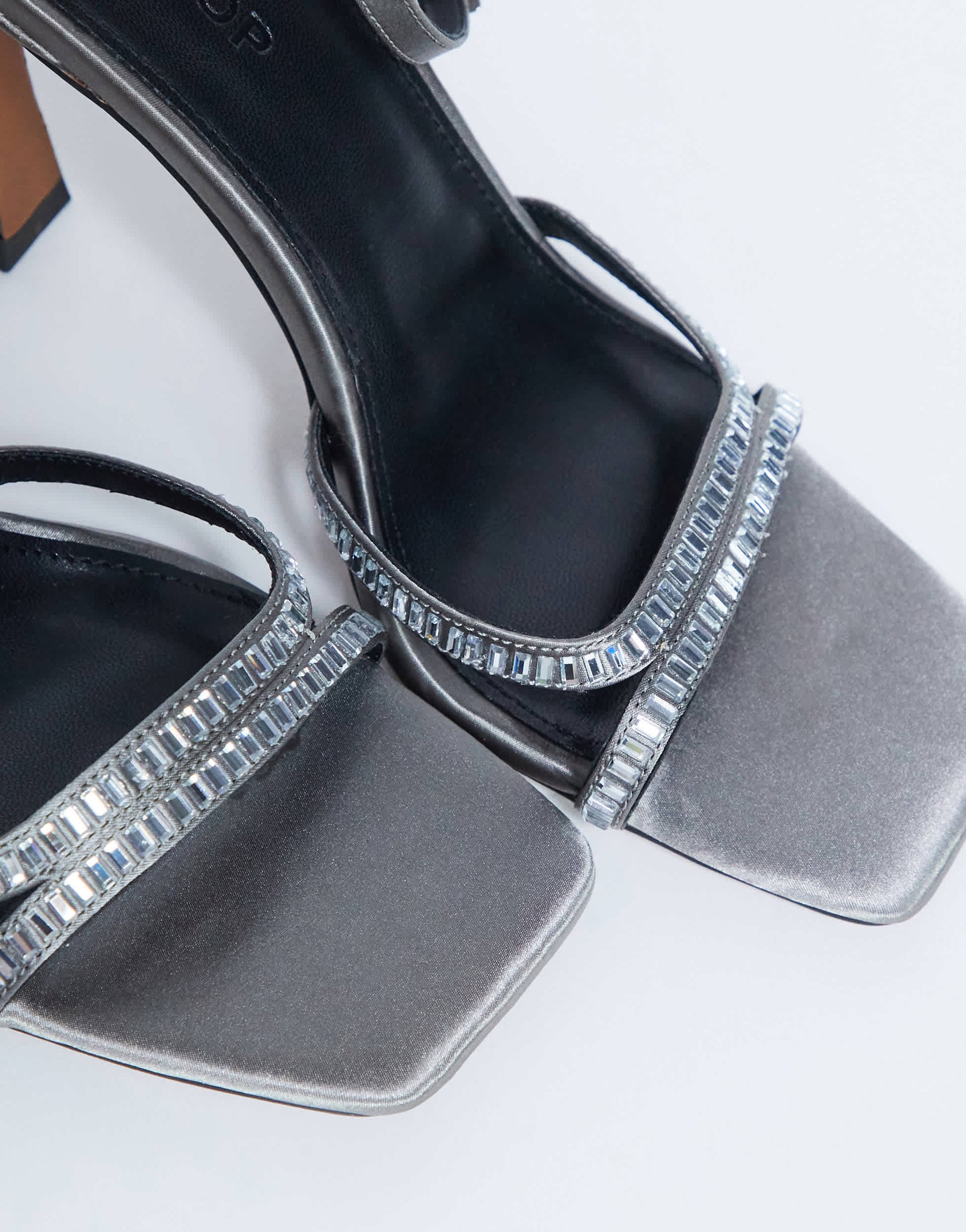 Topshop Fifi embellished flare heel sandal in silver 