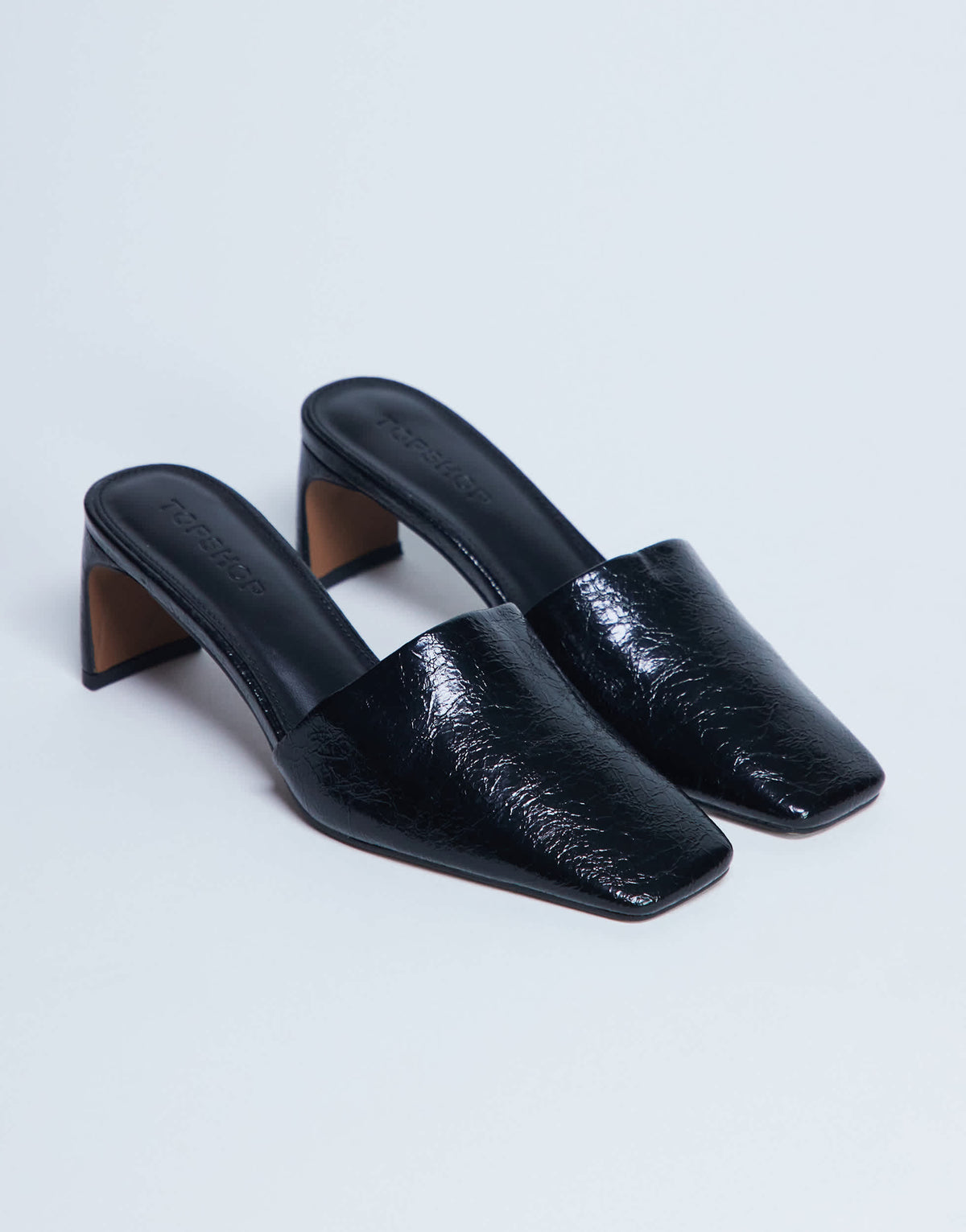 Topshop Idea patent square toe mule in black