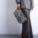Topshop Georgia large folded clutch grab sequin bag in silver