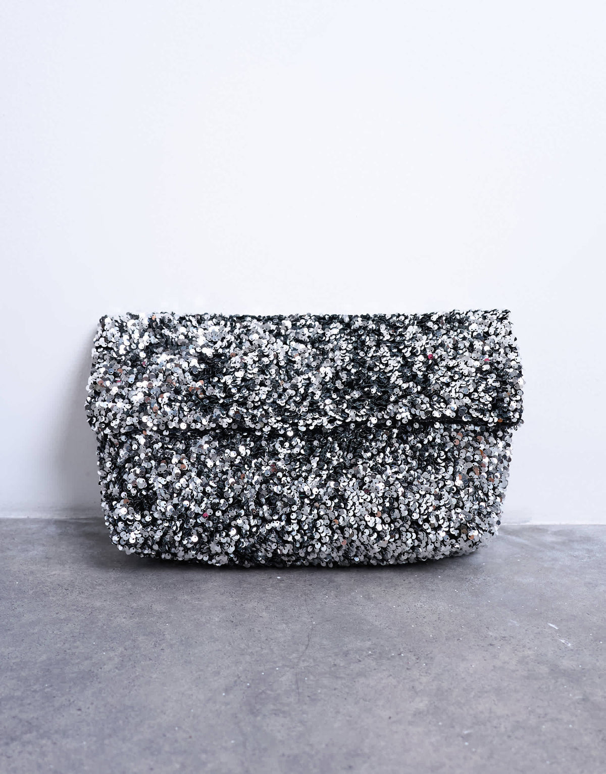 Topshop Georgia large folded clutch grab sequin bag in silver