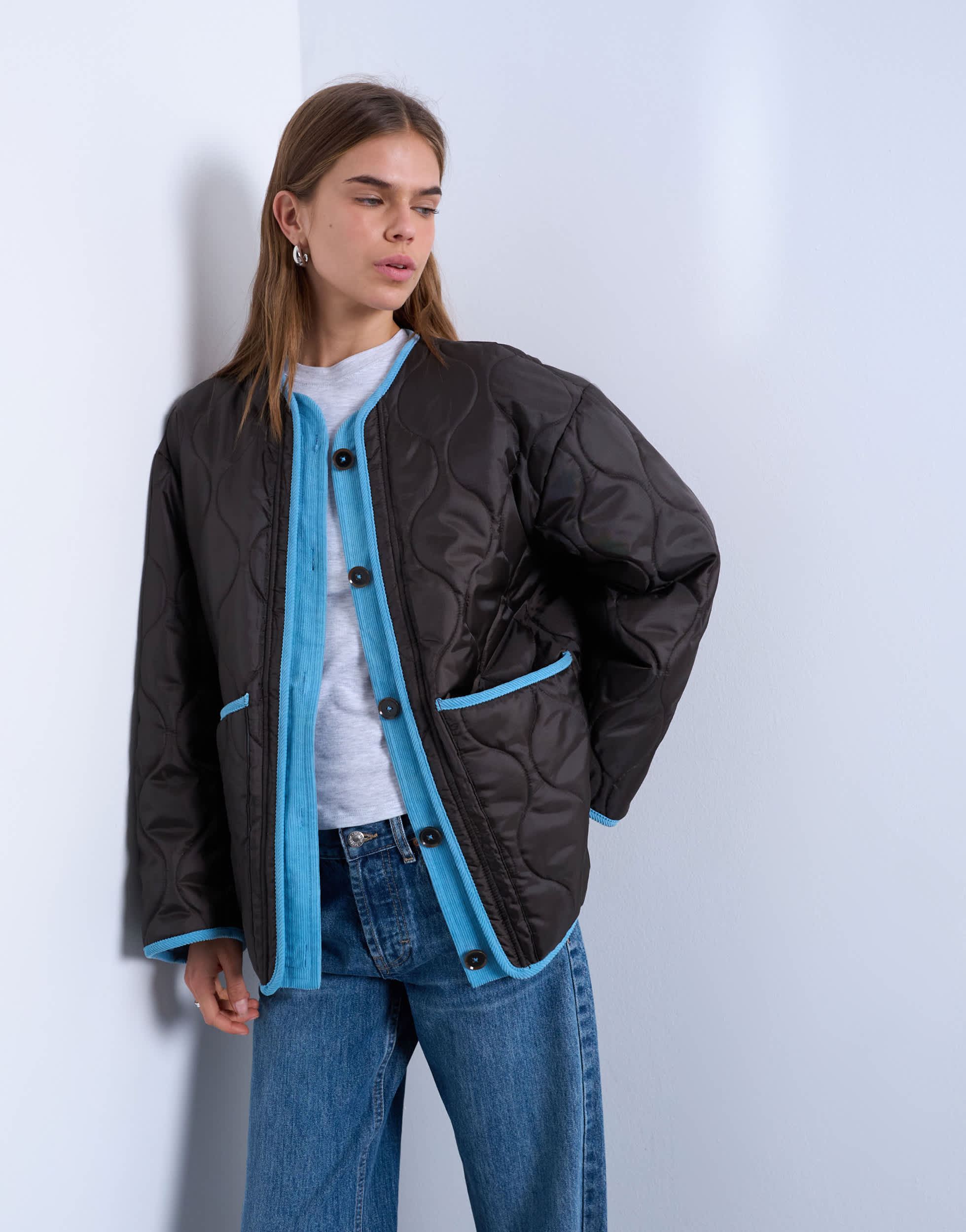 Topshop Jacke mit doppellagigem Vorderfutter in Braun