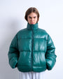 Topshop high shine mid length funnel neck puffer jacket in teal