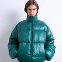 Topshop high shine mid length funnel neck puffer jacket in teal
