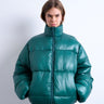 Topshop Steppjacke mit hohem Glanz, mittellang, Stehkragen und Türkis