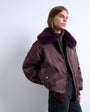Topshop nylon bomber jacket with faux fur collar in red