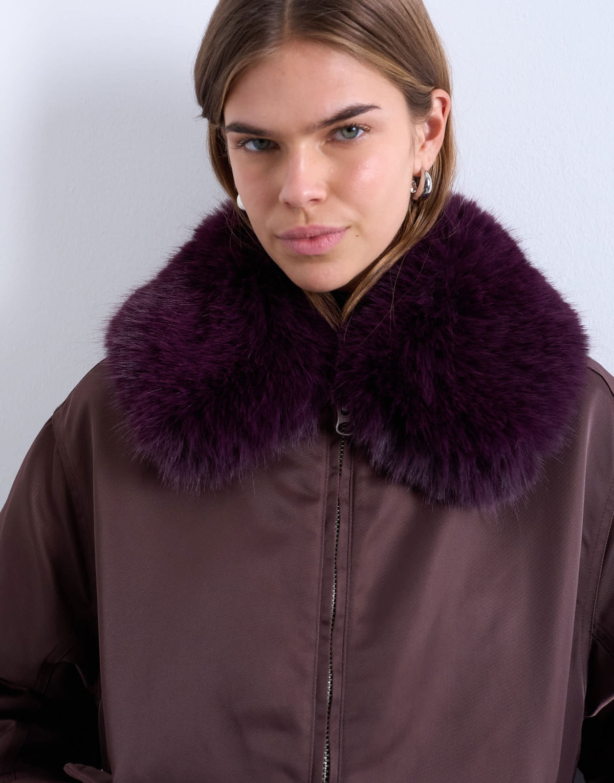Topshop nylon bomber jacket with faux fur collar in red