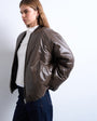 Topshop high shine padded bomber jacket in chocolate